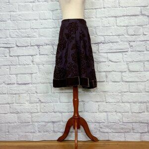 Anthropologie Odille Plum Silk Devore Velvet Knee-Length Skirt